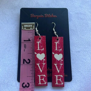 3 for $13 New love earrings wooden love hook drop dangle earrings red white